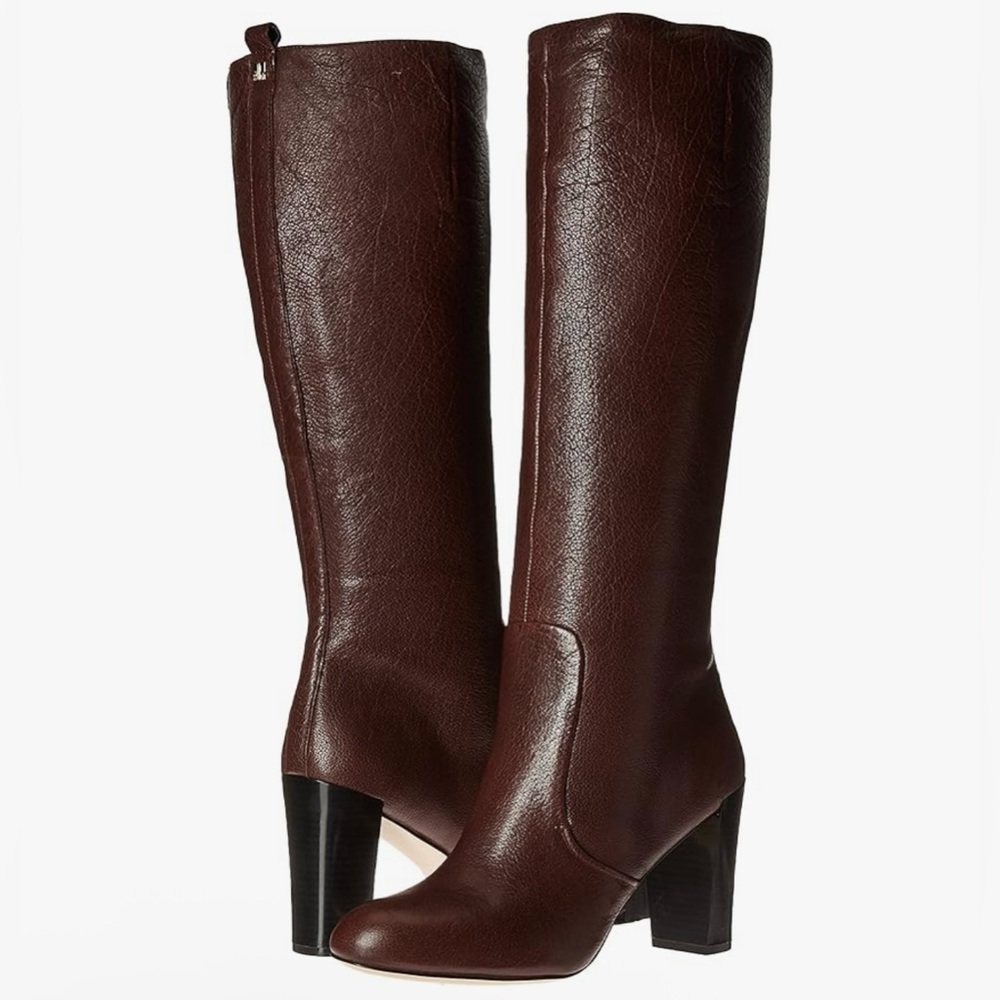 Nine West Sabora Brown Leather High Heel Winter Boots Size 8